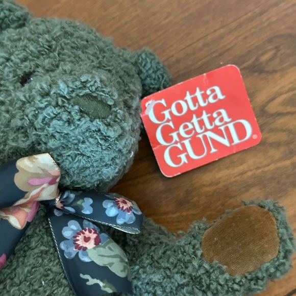 NWT 1980’s GUND “Jade” Green Teddy Bear 2444 Floral Bow, Adjustable limbs plush - Picture 5 of 7